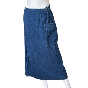 Vintage Venezia Denim Midi Wrap Skirt Cotton Cottagecore Coastal Size 14